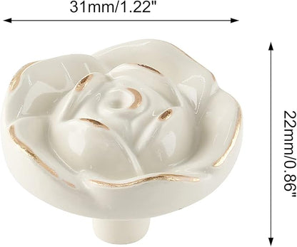 Uenhoy 5 Pcs Rose Drawer Knobs Vintage Dresser Knobs Antique Rose Flower Cabinet Knobs for Dresser Vanity Nightstand Closet with Screws (Ivory White with Golden Edge)