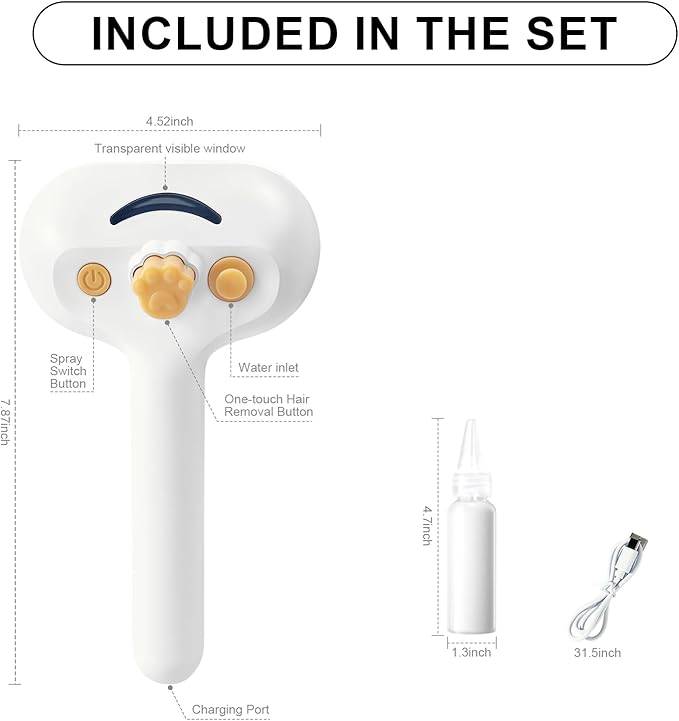 Pet Steam Brush for Dog & Cat – 3-in-1 Spray Hair Removal Comb – Steam for Shedding & Grooming – Water Brush for Long & Short Haired Pets – Spritz Defur Comb-Mewly Pet