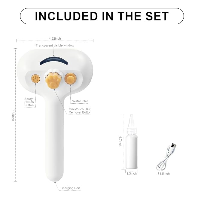 3-in-1 Pet Steam Brush Set for Dogs & Cats, Grooming Comb with Spray, Defur Tool, Water-Assisted Hair Removal, Gentle Cat & Dog Spritz Brush, Multi-Purpose Steam Grooming Kit-Mewly Pet