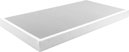 Panana 5 Inch Box Spring Bed Base/Heavy Duty Steel with Fabric Cover/Mattress Foundation/Wooden Frame Metal Slats, Easy Assembly,Twin Size,White