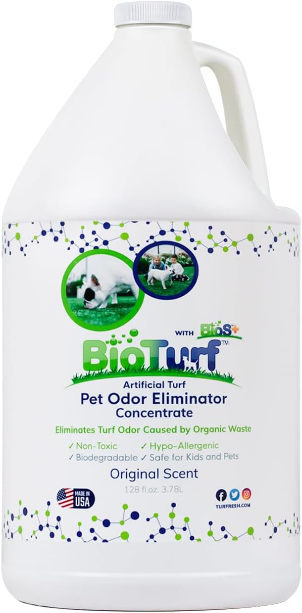 BioS+ Odor Eliminator Concentrate – Artificial Turf Cleaner for Pet Urine Outdoor & Yard Deodorizer for Dog Urine and Waste – Enzyme Formula, Safe for Pets, Kids & Plants – 1 Gallon-Mewly Pet