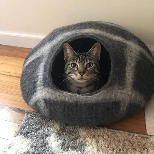 Luxurious Eco-Friendly Merino Wool Cat Cave Bed - Foldable Hideaway Pod for Indoor Cats - Premium Felt Kitten Beds - Covered Cat House for Ultimate Cozy Comfort by Woolygon-Mewly Pet