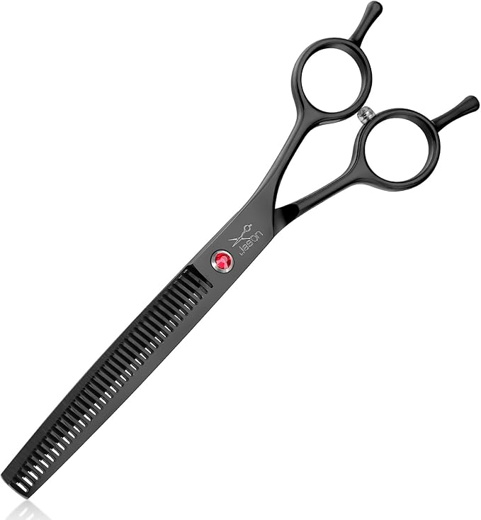 JASON 7.5" Dog Grooming Scissor - Professional Thinning Shear with 37 Teeth Japanese Stainless Steel Blender Scissors for Dogs, Cats and Other Pets (Thinning, Black)-Mewly Pet