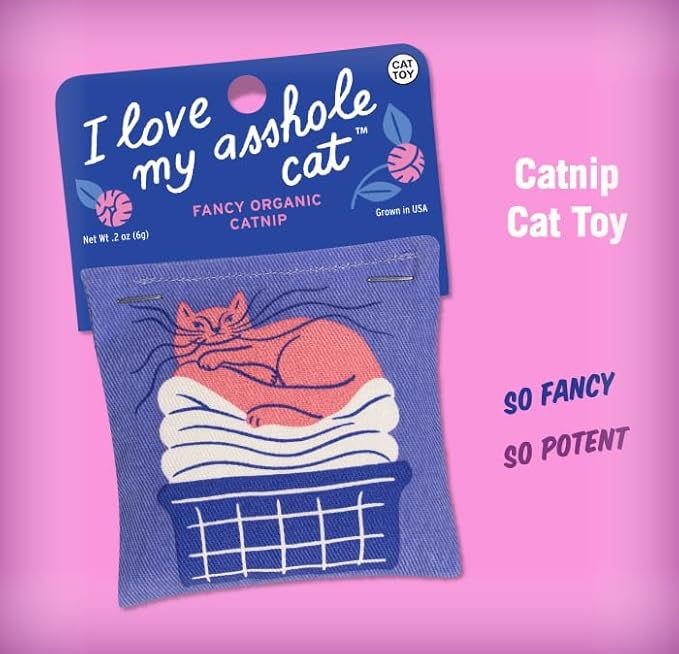 Blue Q I Love My A'hole Cat Catnip Cat Toy. Premium Organic Catnip Grown in The USA, 100% Cotton Pouches, Kitty Graphics Sure to Delight Every Cat-Keeper.-Mewly Pet