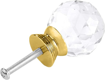 12 Pcs 30mm Round Shape Crystal Glass Cabinet Knobs with Screws Drawer Knob Pull Handle Used for Kitchen, Dresser, Door, Cupboard(Gold B Clear)