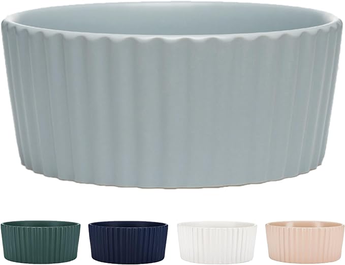 Waggo Ripple Ceramic Dog Bowl for Medium and Large Breeds - Modern with Matte Finish, Heavyweight Durable Pet Food and Water Dish Crock, Dishwasher Safe (Medium, Cloud)-Mewly Pet