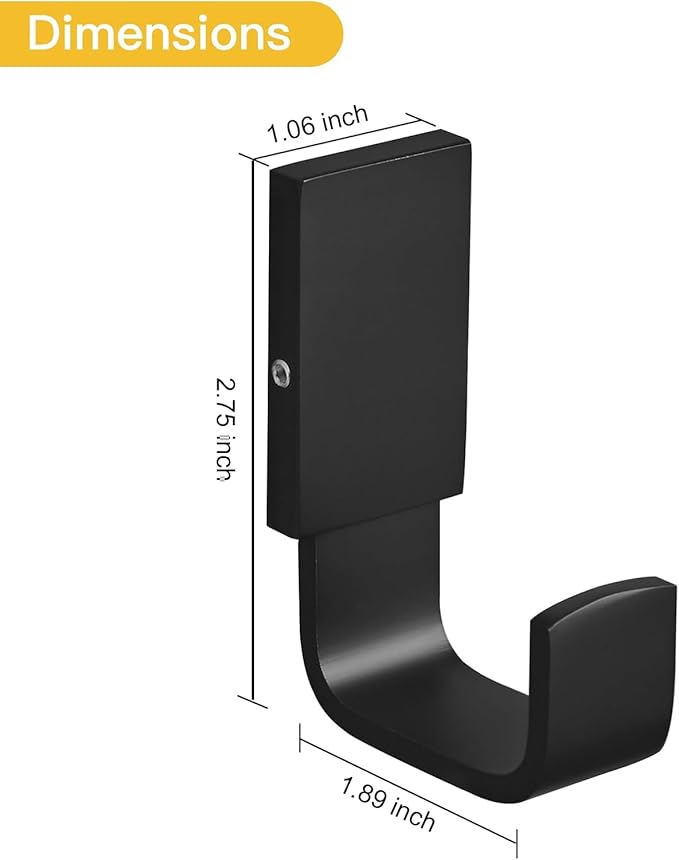 BESy Brass Clothes Hook Single Towel Hook for Bathroom Kitchen Garage Square Style Robe Hooks Coat Hooks Hat Hook, Self Adhesive with Glue or Wall Mounted with Screws, Four Packs, Matte Black