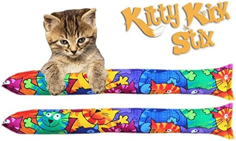 Kitty Kick Stix 15" Original Catnip Kicker Toy (Set of 2), Handmade in USA by Cat Lovers, Interactive Natural Cat & Kitten Toy, Packed with 100% Potent Catnip for All Breeds (Happy Cats)-Mewly Pet