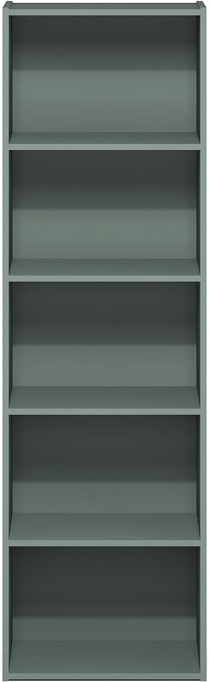 Furinno LUDER Book Shelf, 5-Tier Bookshelf, Bookcase, 9.4" x 15.8" x 52", for Living Room, Bedroom, Home Office, Sage Green