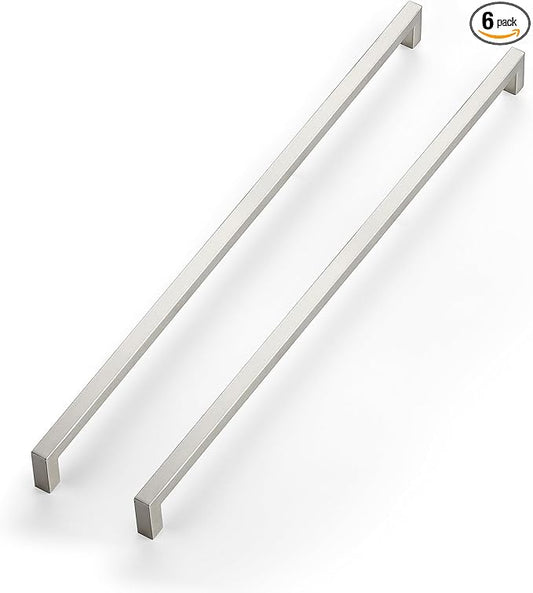 JOY DECOR 6 Pack Cabinet Handles, Brushed Nickel Cabinet Pulls, 18 Inch Kitchen Closet Handles Square Drawer Pulls Stainless Steel Drawer Hardware, 458mm Hole Centers
