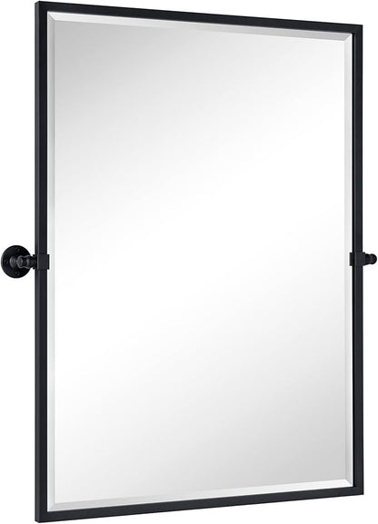 TEHOME Pivot Mirror Matte Black Bathroom Mirror Squared Edge Rectangle Tilting Beveled Vanity Mirrors for Wall, Overall 33.9 x 40 inches (Mirrror 30 x 40 inches)