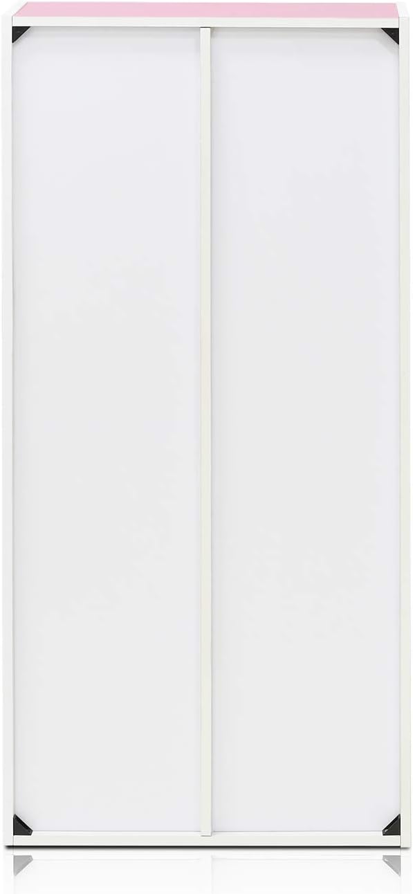 Furinno LUDER Book Shelf, 7-Cube Bookshelf, Bookcase, 9.4" x 19.5" x 41.7", for Living Room, Bedroom, Home Office, White/Pink