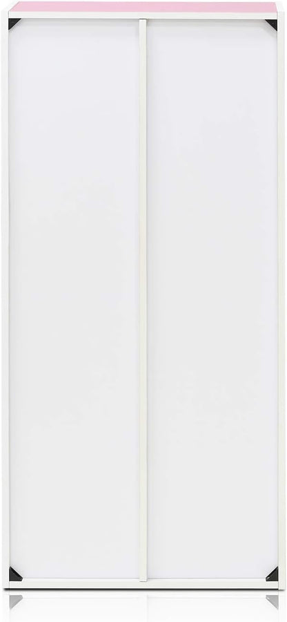Furinno LUDER Book Shelf, 7-Cube Bookshelf, Bookcase, 9.4" x 19.5" x 41.7", for Living Room, Bedroom, Home Office, White/Pink