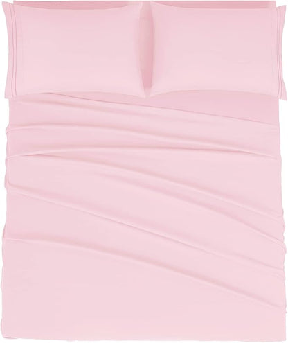 Mejoroom Full Size Sheet Set - Soft Microfiber Bed Sheets - Deep Pocket Fitted Sheet, Breathable, Wrinkle & Fade Resistant - 4 Piece (Full, Blush Pink)