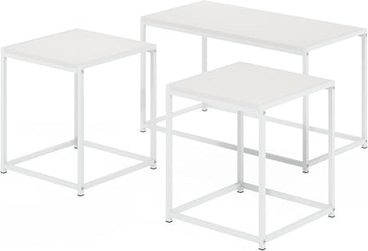 Furinno CAMNUS Living Room Tables Set of 3, Coffee Table with 2 End Tables, Side Tables, for Living Room, White