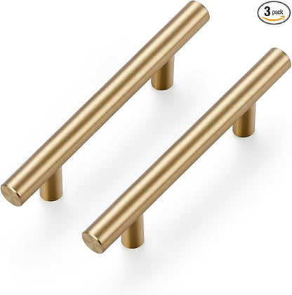 Ravinte 3 Pack 5 Inch Cabinet Pulls Champagne Bronze Stainless Steel Kitchen Drawer Pulls Cabinet Handles 5 InchLength, 3 Inch Hole Center