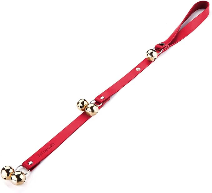 Leather Dog Doorbells for Door Knob/Potty Training/Go Outside, Length Adjustment Copper Dog Bell, Housetraining Hanging Bell, Red Leather Golden Bells.-Mewly Pet