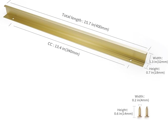 5 Pack 16" (400mm) Overall Length Overall Length Edge Finger Pull, Brushed Brass Aluminium Hidden Furniture Wardrobe Cabinet Drawer Pull Long Concealed Furniture Closet Door Handle, 3699S