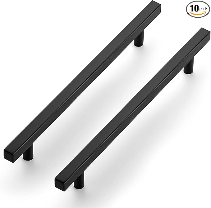 Ravinte Black Cabinet Handles 10 Pack 8 inch Matte Black Square Cabinet Pulls Kitchen Hardware 11 inch Overall Length Kitchen Drawer Pulls