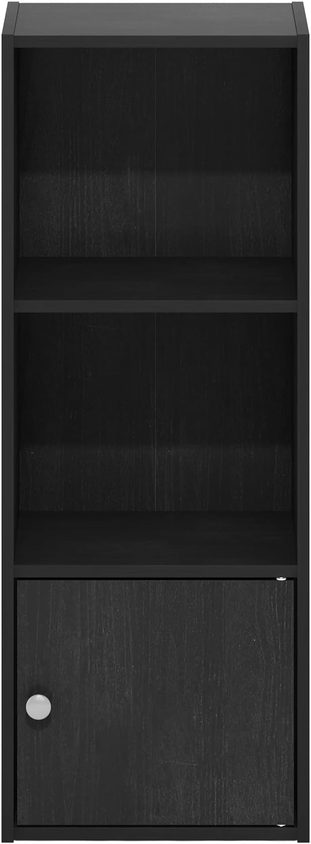 Furinno LUDER Book Shelf, 3-Tier Modern Bookshelf, Bookcase with 1 Door Storage Cabinet, 9.3" x 12" x 31.5", for Living Room, Bedroom, Home Office, Blackwood