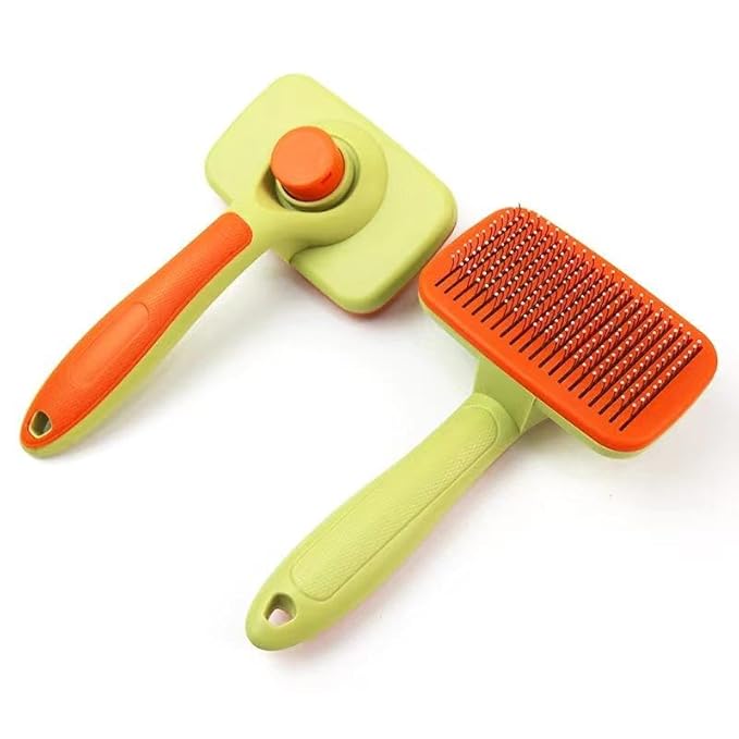 Self‑Cleaning Pet Grooming Brush for Dogs & Cats – One‑Click Fur Release, Soft Rounded Bristles Massage, Ergonomic Non‑Slip TPR Handle, Safe Deshedding Tool for All Hair Types-Mewly Pet