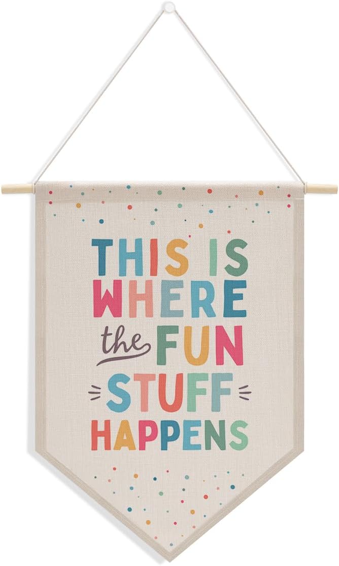 Nursery Decor Playroom Wall Decor, Boy Bedroom Decor, Boho Classroom Decorations, Canvas Banner Wall Hanging Banner Flag Room Decor, This is Where All The Fun Stuff Happens Banner