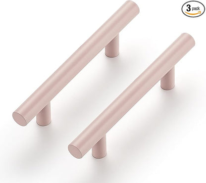 Ravinte 3 Pack | 5 Inch Cabinet Pulls Pink Stainless Steel Kitchen Drawer Pulls Cabinet Handles 5 InchLength, 3 Inch Hole Center