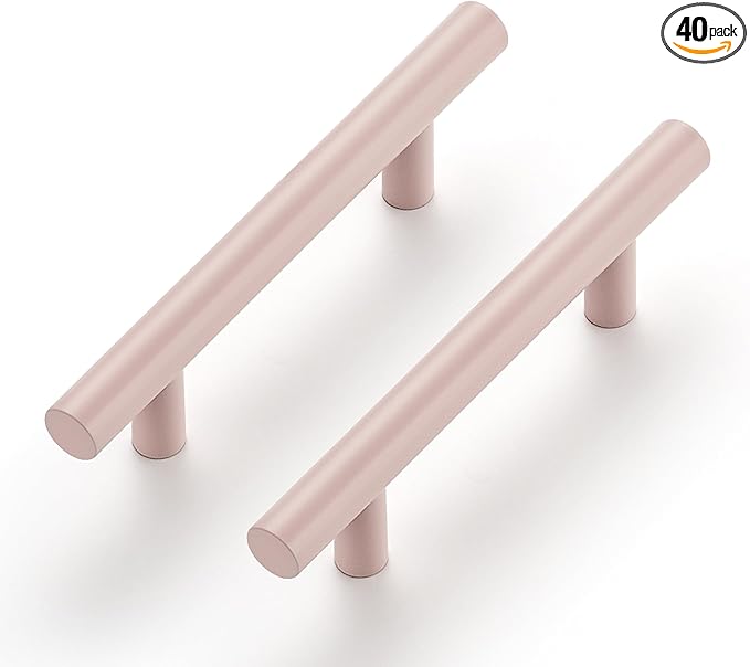 Ravinte 40 Pack | 5 Inch Cabinet Pulls Pink Stainless Steel Kitchen Drawer Pulls Cabinet Handles 5 InchLength, 3 Inch Hole Center