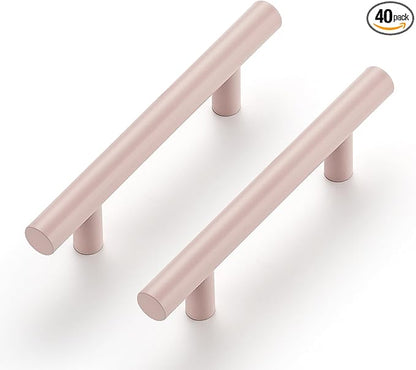Ravinte 40 Pack | 5 Inch Cabinet Pulls Pink Stainless Steel Kitchen Drawer Pulls Cabinet Handles 5 InchLength, 3 Inch Hole Center