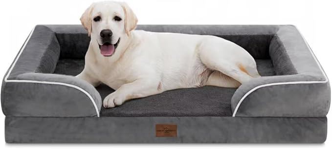Comfort Expression Dog Beds for Extra Large Dogs, Waterproof Orthopedic Dog Bed Jumbo Breed, PV Washable Dogs Sofa with Removable Cover & Non-Slip Bottom(Dark Grey)-Mewly Pet