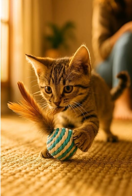 Ball for cat with Feathers - Balls for Cats – Natural Toy for Indoor Cats – Eco-Friendly, Durable, Interactive Play Balls for Kittens – Pet-Safe Chew & Scratch Toys (Sky Blue)-Mewly Pet