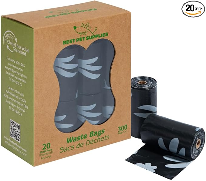 Best Pet Supplies Poop Bags for Dogs, 50% Post-Consumer Recycled Content dog waste bags on rolls, fits all poop bag holders for leashes - Black, 300 Count, Unscented-Mewly Pet