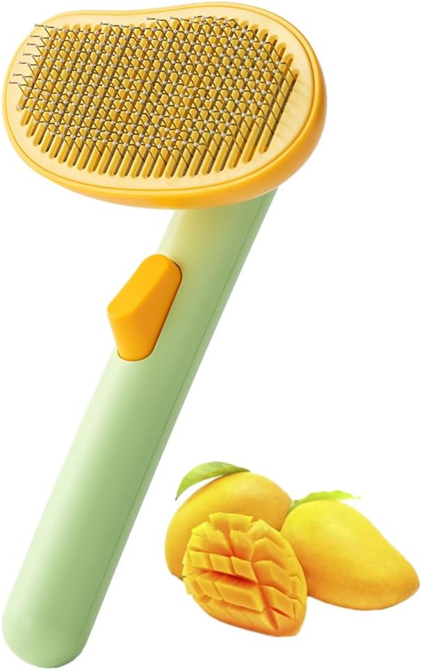 Self-Cleaning Dog & Cat Slicker Brush, Skin Friendly Deshedding Grooming Tool for Long or Short Haired Dogs Cats Rabbits, Dog Shedding Brush with Release Button - Mango-Mewly Pet