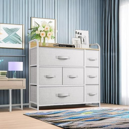 YITAHOME 7 Drawer Dresser, Storage Organizer with Shelves, Fabric Dresser, Chest of Drawers, Living Room, Closets, Sturdy Steel Frame, Wooden Top, Easy Pull Fabric Bins