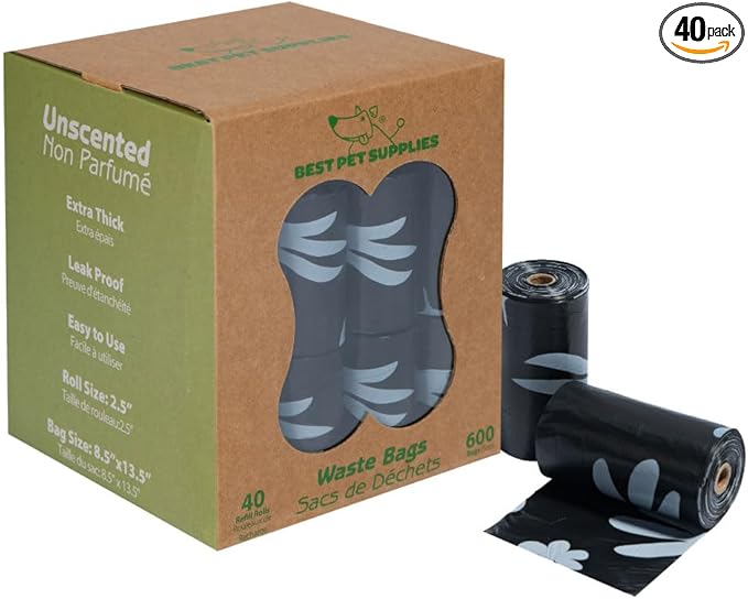 Best Pet Supplies Poop Bags for Dogs, 50% Post-Consumer Recycled Content dog waste bags on rolls, fits all poop bag holders for leashes - Black, 600 Count, Unscented-Mewly Pet