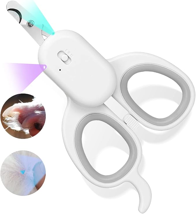PAKEWAY Pet Nail Clipper with LED & -U-V Light, Cat Claw Trimmer with Ultra Bright LED Light for Nail Bloodline to Avoid Over Cutting, Sharp Angled Blade Grooming Tool for Dog Cat Rabbit Small Animals-Mewly Pet
