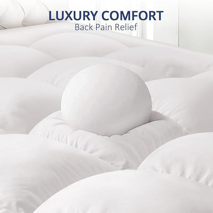 ELEMUSE 1300 GSM Mattress Topper Queen with Baffle Box Design,Extra Thick Cooling Pillow Top Pad, 400TC Cotton Cover, Plush & Support Snow Down Alternative, White