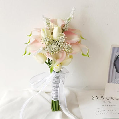 Tulips Calla Lily Artificial Flowers | Real Touch |Bridal Bouquet | Wedding Bouquet Home Décor Party (Pink 1 Bouquet)