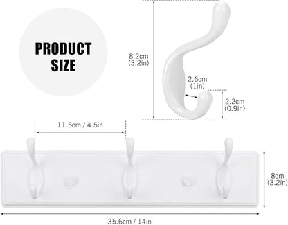 Wooden Coat Rack, Wall-Mounted Organizer for Closet, Entryway, Hallway, Foyer, Bedroom, Heavy Duty Double Hooks for Hanging Towels, Bags, Hats, Jackets, Key (White, 3 Hooks)