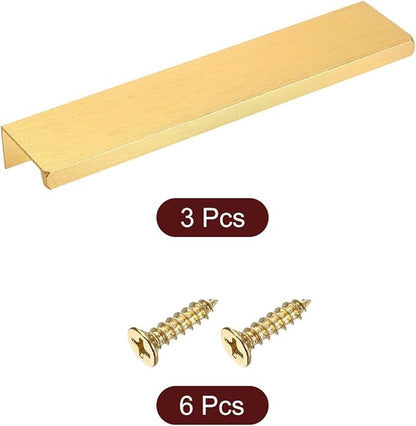 uxcell Cabinet Finger Edge Pull, 3pcs 150mm / 5.91" Aluminum Alloy Back Mount Hidden Cabinet Pulls Concealed Handle for Home Kitchen Drawer Cabinet, Gold