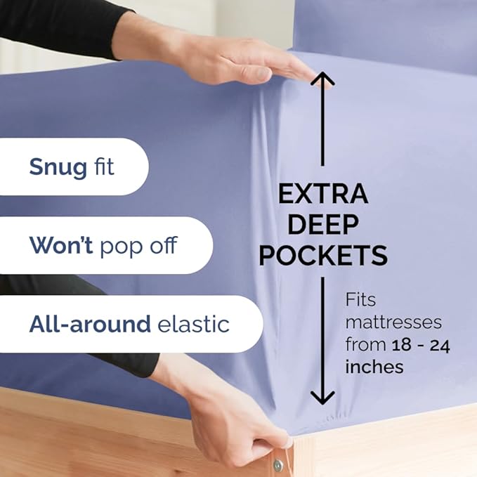 Extra Deep Twin XL Sheet Set - 4 Piece Breathable & Cooling Sheets - Hotel Luxury Bed Sheets Set - Easy & Secure Fit - Soft, Wrinkle Free & Comfy Sheets Set - Lavender Sheet Set w/Extra Deep Pockets
