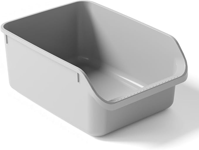 SpaceTime Large Cat Litter Box with High Sides,Cat Boxes for Indoor Cats,Cat Litter Pan for Kitty,Litter Box with Low Entry,Easy to Clean,Anti-Splashing(Grey)-Mewly Pet