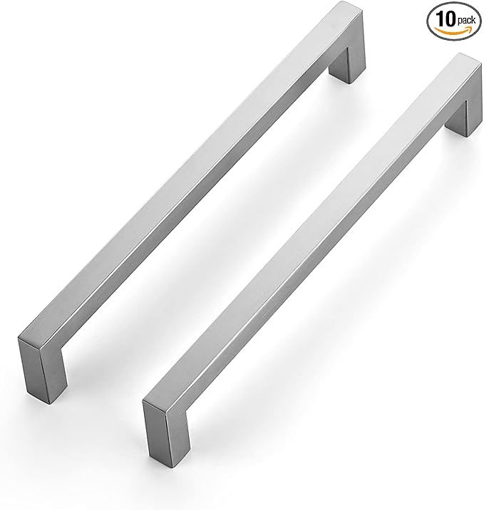 Ravinte 10 Pack 8 Inch Kitchen Square Cabinet Handles Satin Nickel Pulls Brushed Nickel Kitchen Cabinet Hardware Handles for Cupboard Drawer Pulls