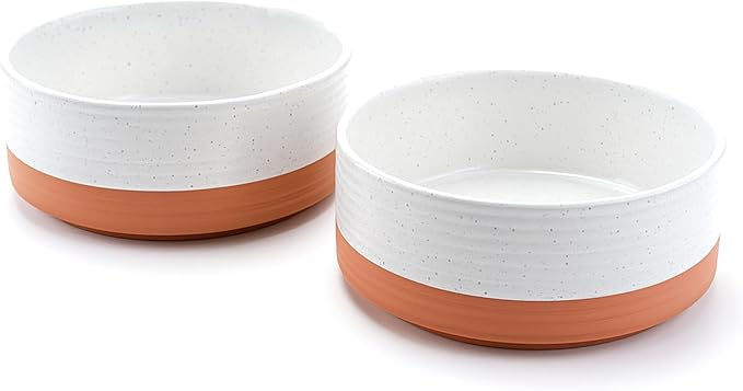 SPUNKYJUNKY Ceramic Dog and Cat Bowls 2 Pack, 5.1'' Dog and Cat Food Water Double Feeding Bowls Non-Slip for Cats and Puppy Small Sized Breed Microwave Dishwasher Safe - 13.5 OZ, 2pcs, Pattern White-Mewly Pet