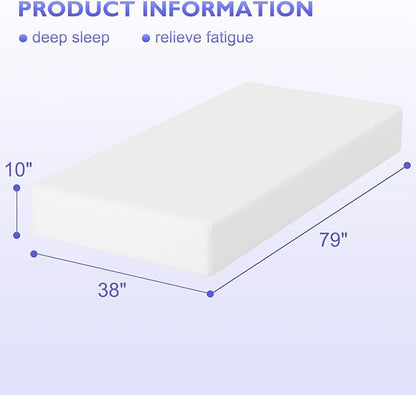 BestMassage | 10 Inch Twin XL Mattress | Gel Memory Foam | Medium Firm Feel | White | Bed in a Box, CertiPUR-US Certified | Pressure Relief, Cooling Ventilated Foam | Breathable Knit Cover