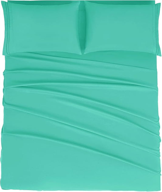 Mejoroom California King Size Sheet Set - Soft Microfiber Bed Sheets,Deep Pocket Fitted Sheet, Breathable, Wrinkle & Fade Resistant - 4 Piece (California King, Mint)