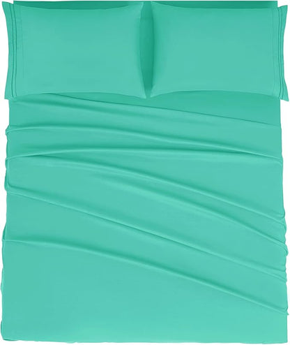 Mejoroom King Size Bed Sheet Set - Hotel Luxury 1800 Bedding Sheets & Pillowcases - 16" Deep Pocket Fitted Sheet, Soft, Breathable, Wrinkle & Fade Resistant - 4 Piece(King, Mint)
