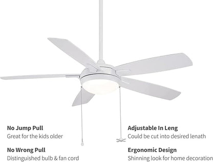 Ceiling Fan Pull Chain, 𝟭𝟮 𝗶𝗻𝗰𝗵 Extra Long with Decorative Frosted Glass Bulb and Fan Cord,Fit All Standard 3mm Diameter Ceiling Fans (White)