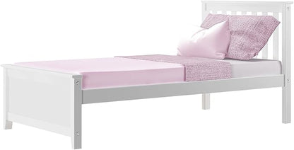 Max & Lily Twin Bed Frame with Slatted Headboard, Solid Wood Platform Bed for Kids, No Box Spring Needed, Easy Assembly, White