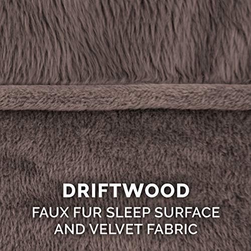 Furhaven Cooling Gel Dog Bed for Large Dogs w/ Removable Bolsters & Washable Cover, For Dogs Up to 125 lbs - Faux Fur & Velvet Sofa - Driftwood Brown, Jumbo Plus/XXL-Mewly Pet